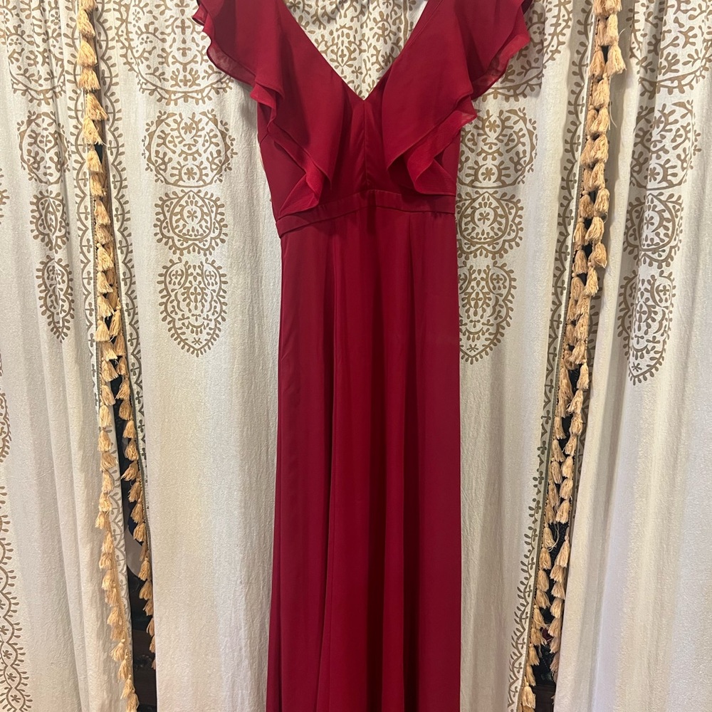 Fame and Partners Deep Red Maxi Dress with Ruffles